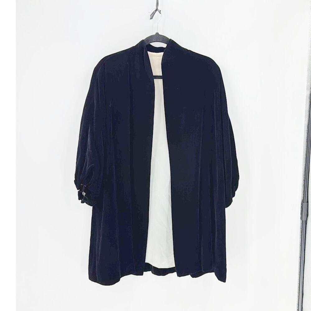 Vintage homemade velvet 3 quarter balloon sleeves open front swing coat chic